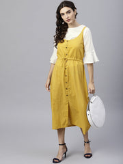 Solid color block dress with drawstring style