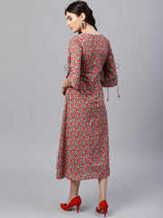 Floral multi Printed A-Line Kurta with Keyhole neck and 3/4 sleeves