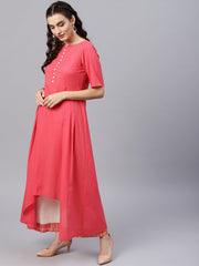 Round Neck Pink Kurta with Palazzo and multi colored dupatta