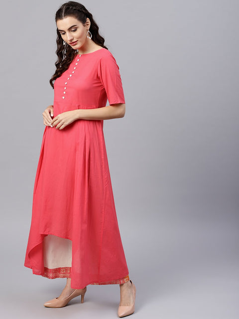 Round Neck Pink Kurta with Palazzo and multi colored dupatta