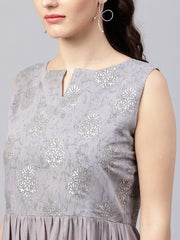 Sleeveless Grey tiered maxi dress with key hole neckline