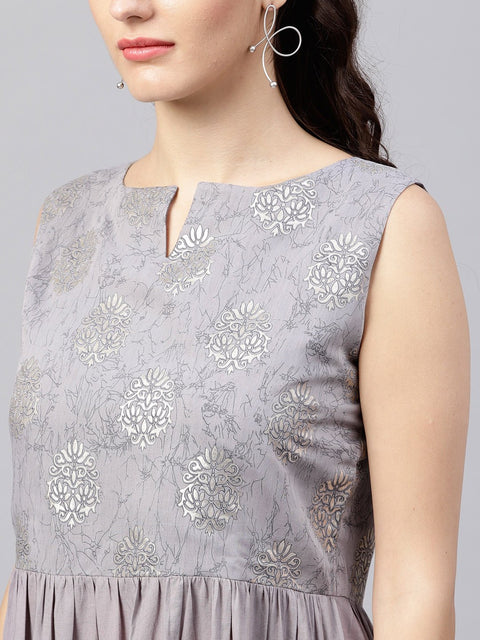 Sleeveless Grey tiered maxi dress with key hole neckline