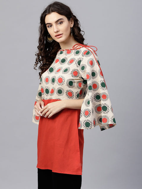 multi colored dress with boat neck and 3/4 flared sleeves