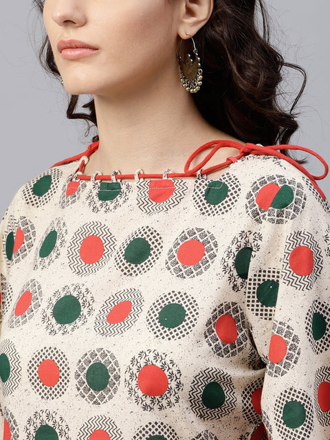 multi colored dress with boat neck and 3/4 flared sleeves