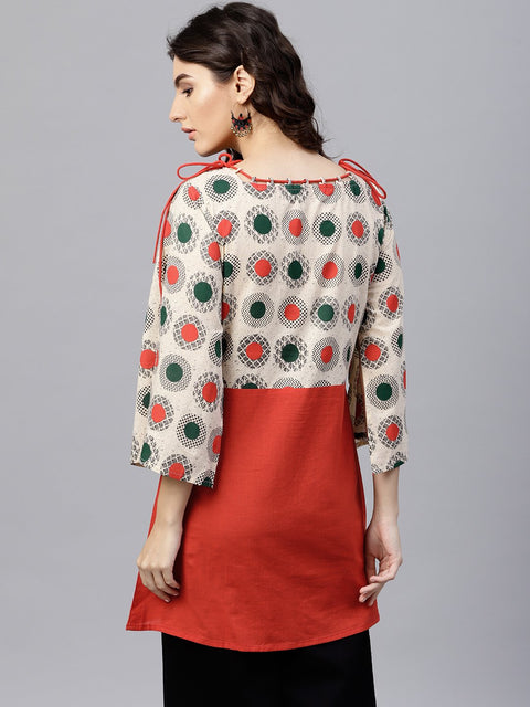 multi colored dress with boat neck and 3/4 flared sleeves