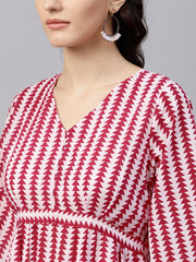 Pink and White Printed  A-line top wth 3/4 sleeves