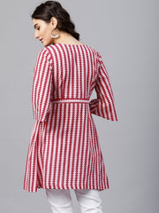 Pink and White Printed  A-line top wth 3/4 sleeves