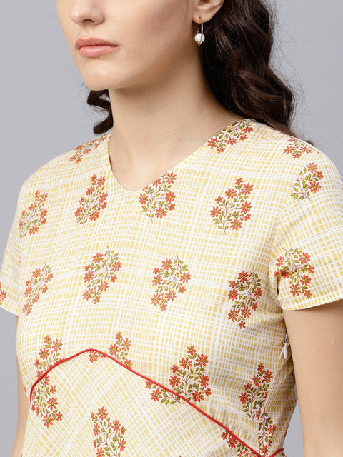 Multi colored tunic with one sided collar and 3/4 sleeves