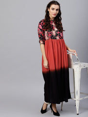 Multi colored maxi kurta with round neck and 3/4 sleeves