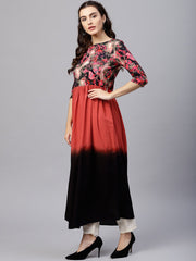 Multi colored maxi kurta with round neck and 3/4 sleeves
