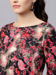 Multi colored maxi kurta with round neck and 3/4 sleeves