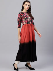 Multi colored maxi kurta with round neck and 3/4 sleeves