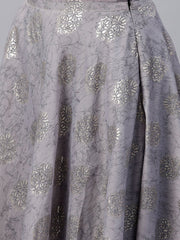 Silver grey printed set of blouse and skirt