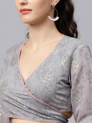 Silver grey printed set of blouse and skirt