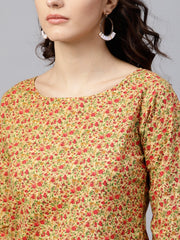 Multi Printed top with round neck and 3/4 flared sleeves