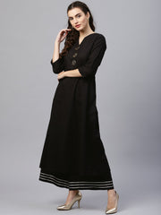 Black round neck kurta with frond emblishment and Palazzo
