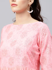 Pink ombre maxi kurta with round neck  and 3/4 sleeves