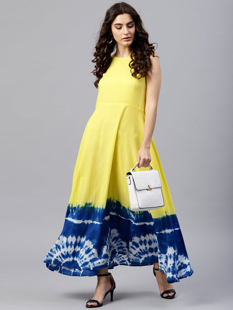 Sleeveless Multi colored Multi dress Tie and dye Maxi dress with Round neck