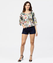 Off white printed 3/4th flared sleeve crepe top