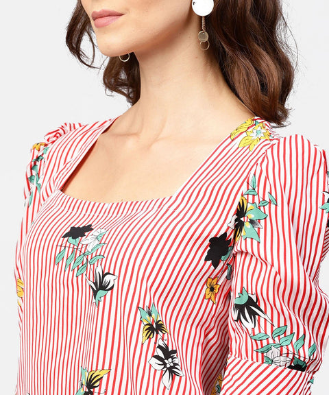 Pink striped half cuff style sleeve crepe top