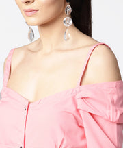 Solid half cold shoulder sleeve crepe top