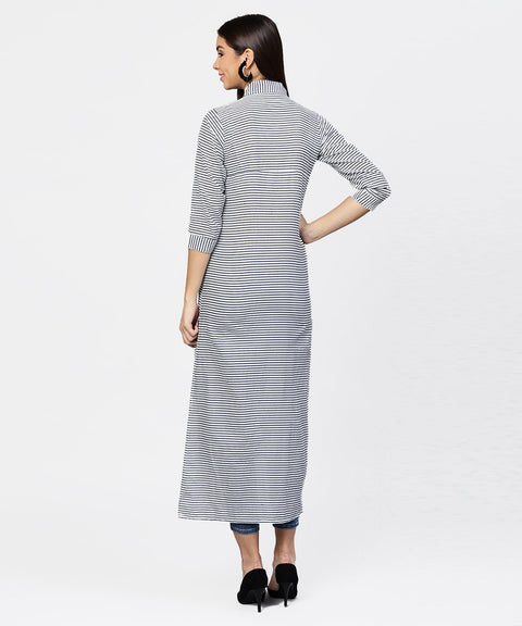 Blue striped 3/4th Sleeve cotton Tunic