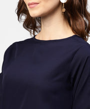 Blue full sleeve crepe top with gathered