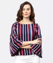 Striped multi printed flared sleeves crepe top