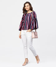 Striped multi printed flared sleeves crepe top