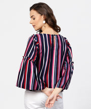 Striped multi printed flared sleeves crepe top