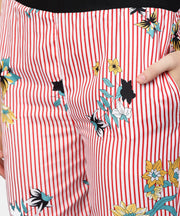 Pink striped Crop top with full sleeve open jacket & printed Mid-Rise joggers with 2 pockets