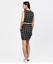 Black check boat nect crop top with high waisted skirt