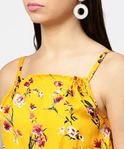 Yellow printed shoulder strapped with a gather neckline maxi dress