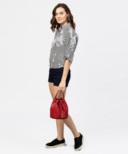 Black printed short sleeve top with shirt collor