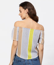 Striped multi printed off shoulder front open top
