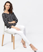 Black striped 3/4th sleeve shirt style top