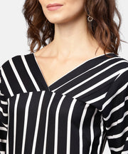 Black striped 3/4th sleeve shirt style top