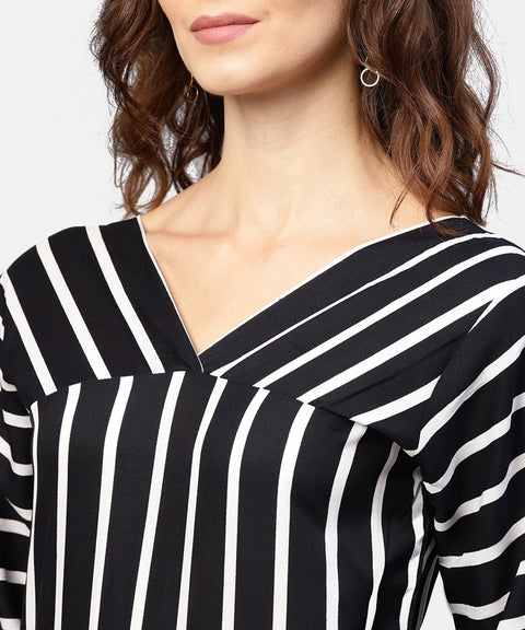 Black striped 3/4th sleeve shirt style top