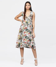 Multi printed sleeveless V-neck short A-line dress