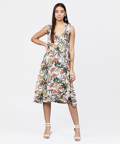 Multi printed sleeveless V-neck short A-line dress