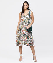 Multi printed sleeveless V-neck short A-line dress