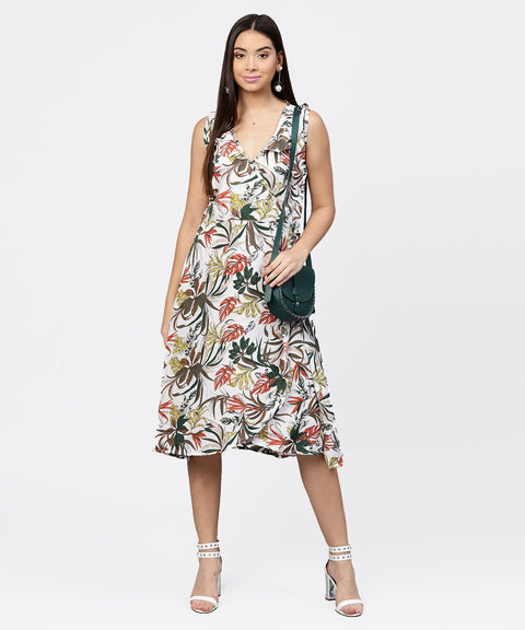 Multi printed sleeveless V-neck short A-line dress