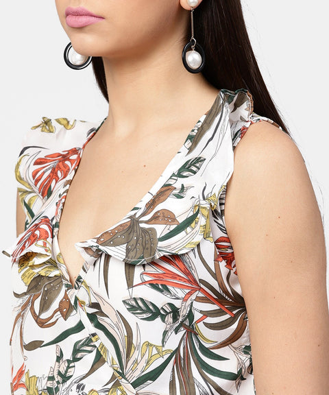 Multi printed sleeveless V-neck short A-line dress