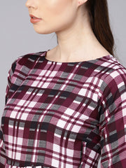 Purple check printed half sleeve maxi dress