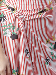 Pink striped floral overlaped skirt