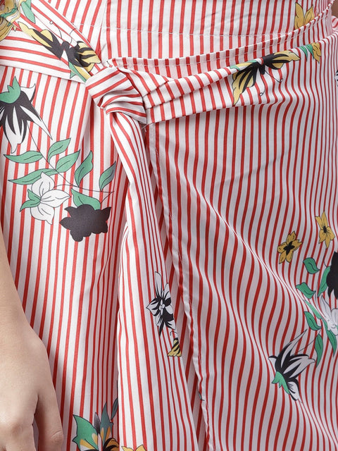 Pink striped floral overlaped skirt