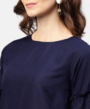 Solid Round neck top with flared 3/4th pinted knotted style sleeves