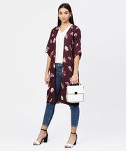 Aasi - House of Nayo solid V-neck Cream Top with Floral Printed Loose-fit 3/4th sleeves Open style Cape