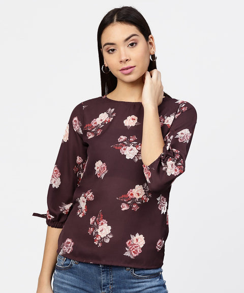 Round Neck Floral Printed 3/4th sleeves Top