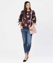 Round Neck Floral Printed 3/4th sleeves Top